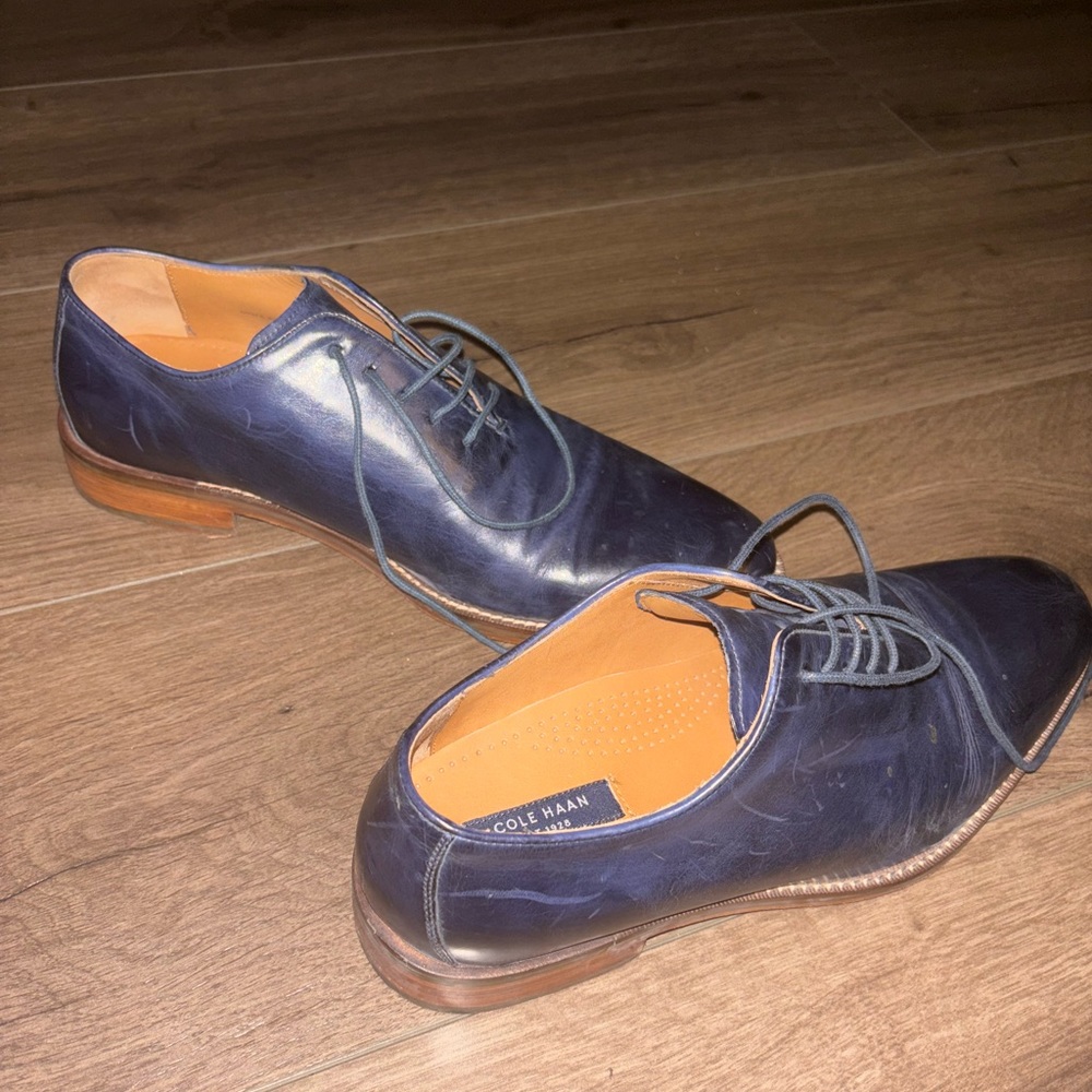 Cole Haan Williams Postman Plain Navy Blue Leather Oxfords Mens Size 8.5